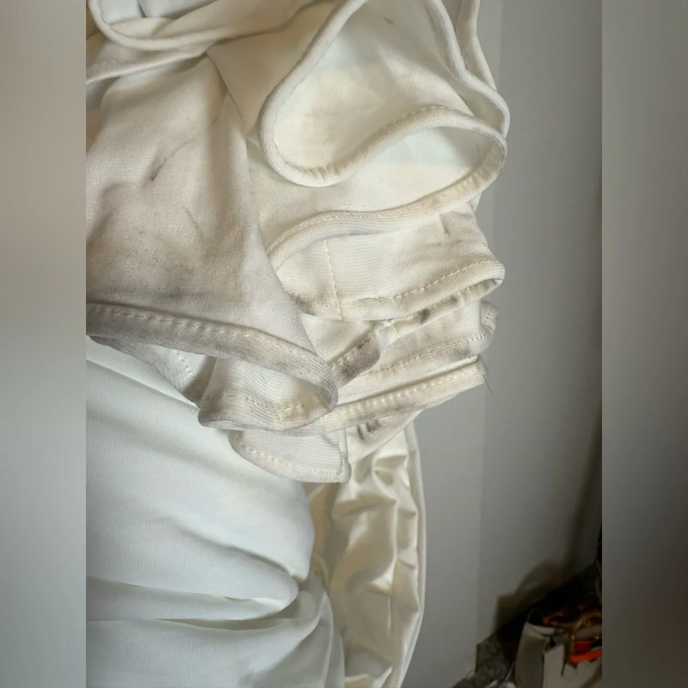 IEENA MAC DUGGAL 26517 White Foldover Asymmetric Ruched High Slit Jersey Gown 8 - Picture 5 of 7